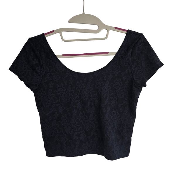 Women's Abercrombie & Fitch Navy Blue Floral Lace Crop Top | Size Medium - Picture 1 of 8